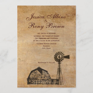 Invitación Molino de viento Rústico de tela vintage