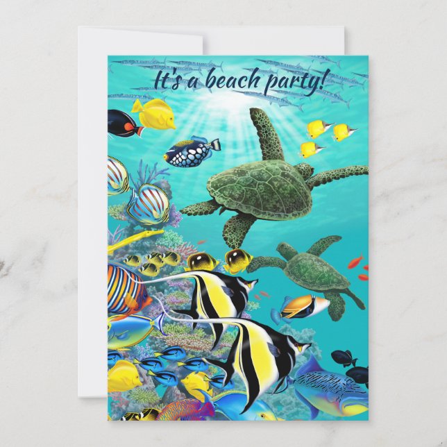 Invitación Molokini Cove Luau, tortuga de pescado tropical ha (Anverso)
