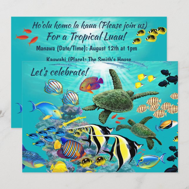 Invitación Molokini Cove Turba de mar de peces tropicales de  (Anverso / Reverso)