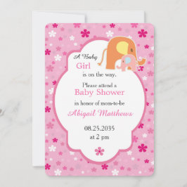 Invitación Mom and Baby Girl Elephant Shower Invitation