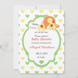 Invitación Mom and Baby Twins Elephant Shower Invitation