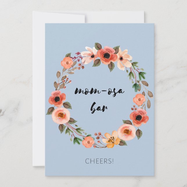 Invitación Mom-osa Bar Baby Shower Rótulo Floral (Anverso)