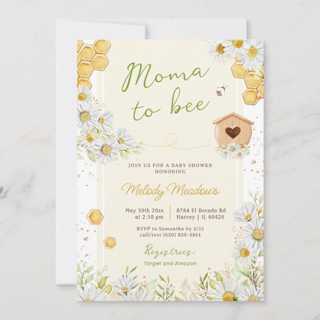Invitación Moma a Bee Honeybee Flor silvestre Baby Shower ama (Anverso)