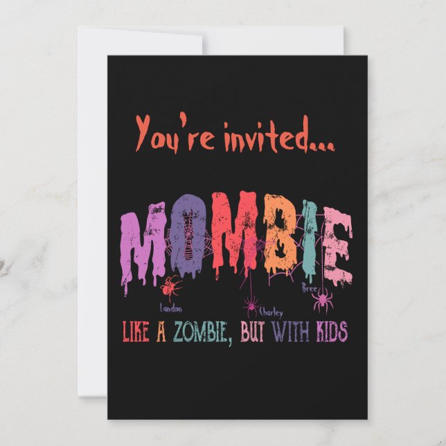 Invitación Mombie Zombie Con Kids Halloween Party (Anverso)