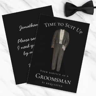 Invitación Momento de Propuesta para Padrino de Boda Negro y 