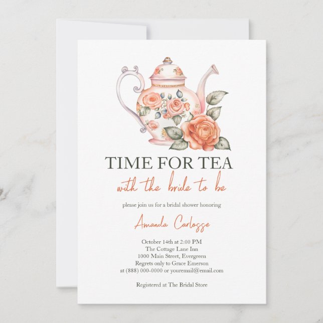 Invitación Momento Elegante Para El Té Con La Ducha De Novias (Anverso)