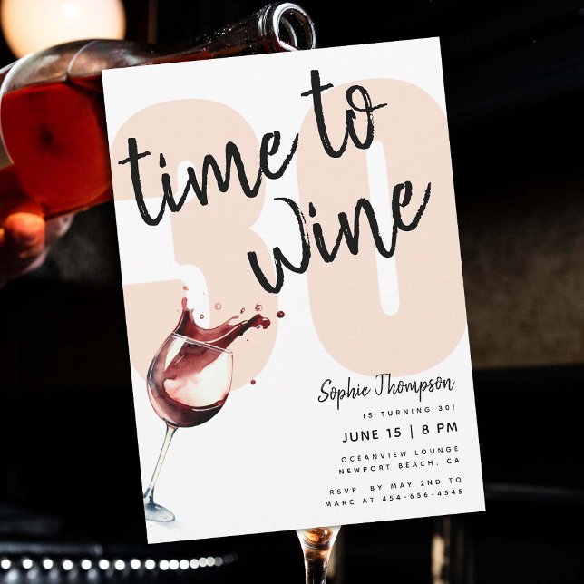 Invitación Momento gracioso para el vino: 30 cumpleaños humor (funny 30th birthday invitation for women time to wine winery tasting party elegant modern red black )
