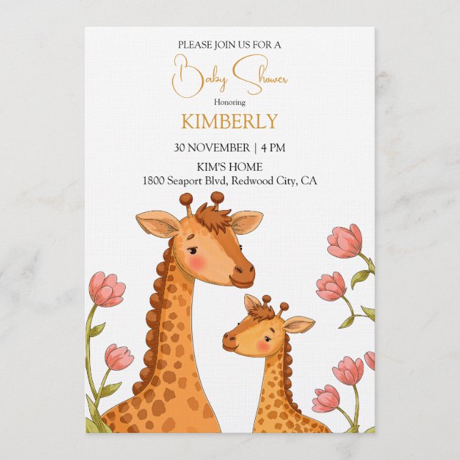 Invitación Momentos de jirafa suave (Anverso)