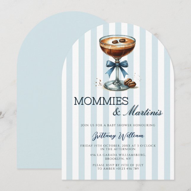 Invitación Momentos y martinis Blue Bow Arch Baby Shower (Anverso / Reverso)