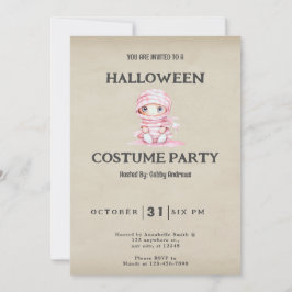 Invitación Momia a rayas rosadas y blancas Vintage Halloween