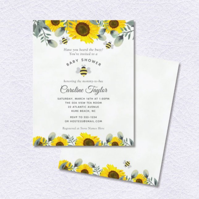 Invitación Momia elegante para BEE Sunflowers Floral Baby Sho (Subido por el creador)