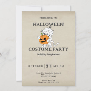 Invitación Momia llevando Jack-O' Lantern Vintage Halloween