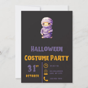 Invitación Momia moderna de púrpura y blanco Halloween negro