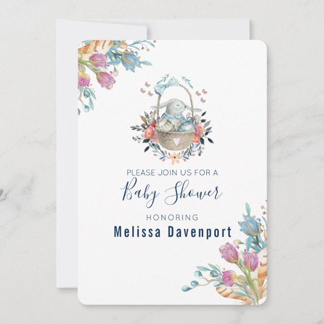 Invitación Momma Bunny en Baby Shower de Basket & Tulip Flora (Anverso)