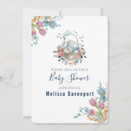 Invitación Momma Bunny en Cesta y Florales de Tulipán Baby Sh