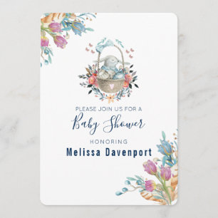 Invitación Momma Bunny en Cesta y Florales de Tulipán Baby Sh