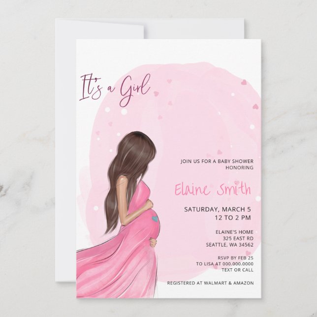Invitación Mommy to Be Pink Its a Girl Baby Shower (Anverso)