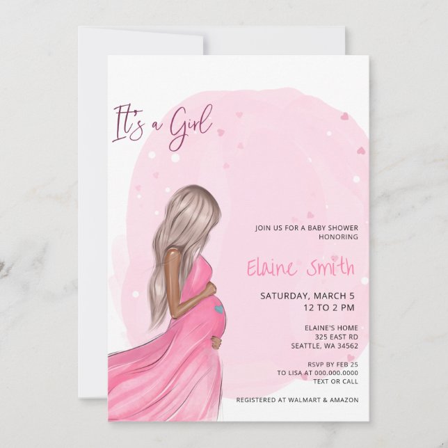 Invitación Mommy to Be Pink Its a Girl Baby Shower (Anverso)