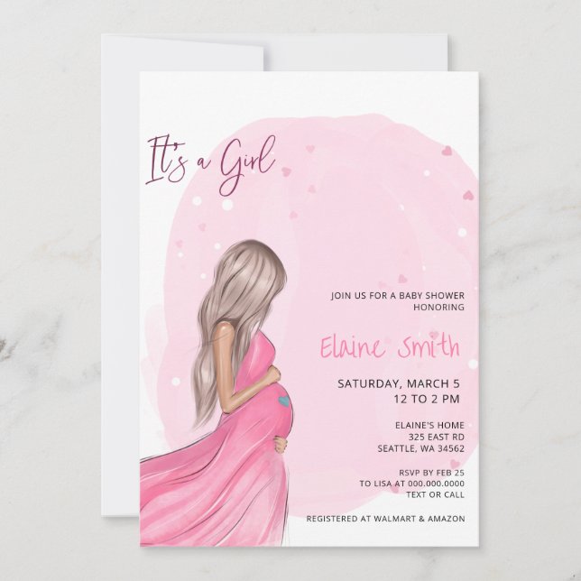 Invitación Mommy to Be Pink Its a Girl Baby Shower (Anverso)