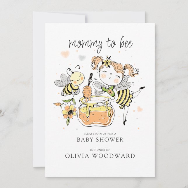 Invitación Mommy To Bee Baby Shower  (Anverso)