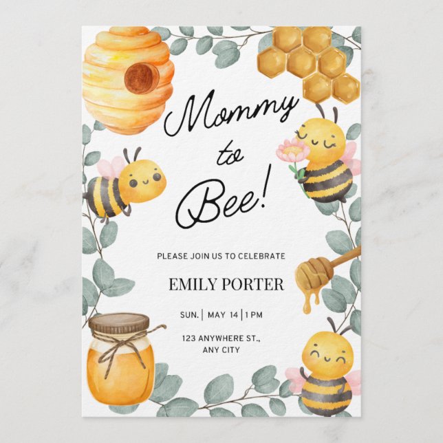 Invitación Mommy to Bee Baby Shower Invitation (Anverso)
