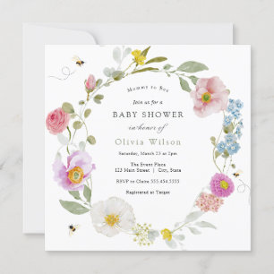 Invitación Mommy to Bee Elegant Wildflower Baby Shower