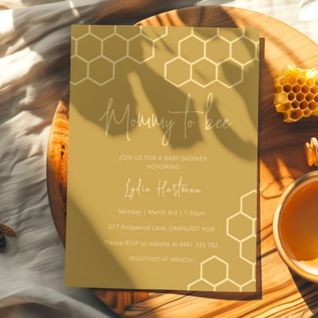 Invitación Mommy To Bee Honeycomb Golden Beige Baby Shower (Subido por el creador)