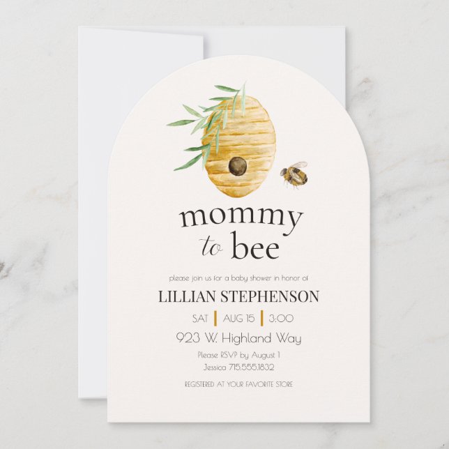 Invitación Mommy To Bee Watercolor Bumblebee Baby Shower (Anverso)