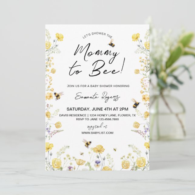 Invitación Mommy to Bee Wildlfower Baby Shower (Anverso de pie)