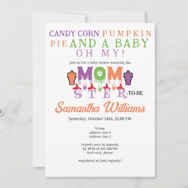 Invitación Momster Funny Halloween Mummy Witch Baby Shower (Anverso)
