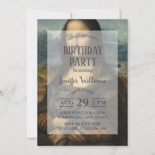 Invitación Mona Lisa sosteniendo un gato gris elegante