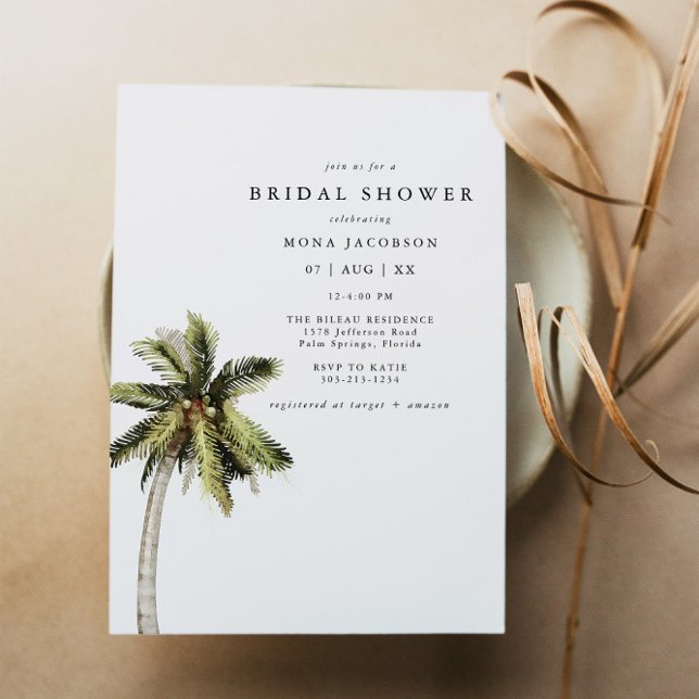 Invitación MONA Moderno Tropical Palm Tree Beach Bridal Showe (Subido por el creador)