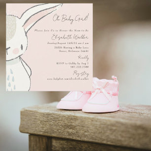 Invitación Mona Oh Niña Conejo Rosa Cuadrado Baby Shower 