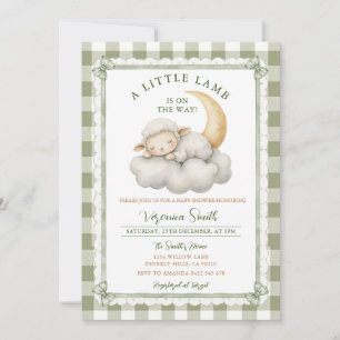 Invitación Mona un pequeño cordero Baby Shower Verde Salvia