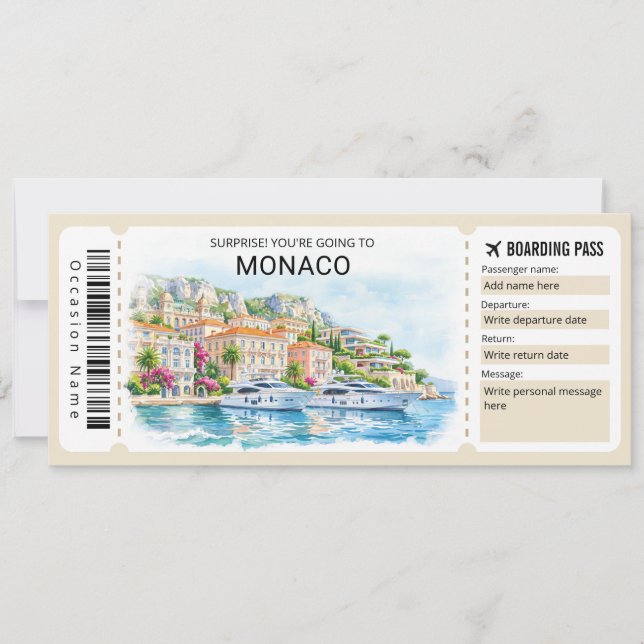 Invitación Monaco Trip Boarding Pass Ticket (Anverso)
