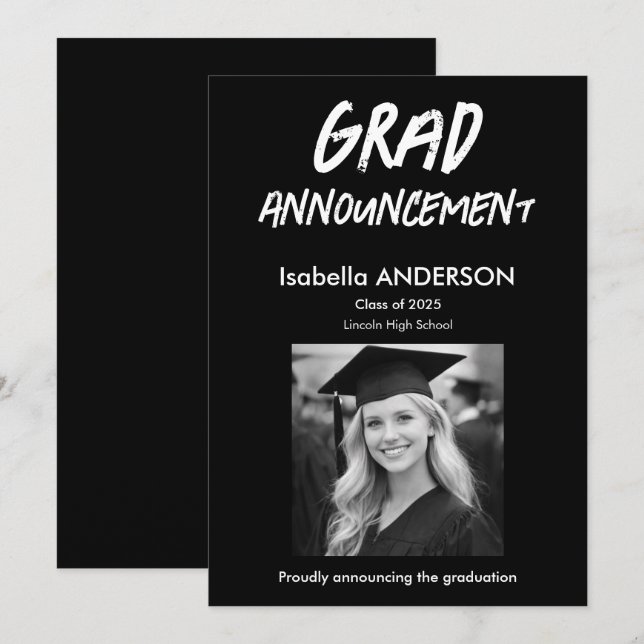 Invitación MondernBlack and White Graduation Announcement (Anverso / Reverso)