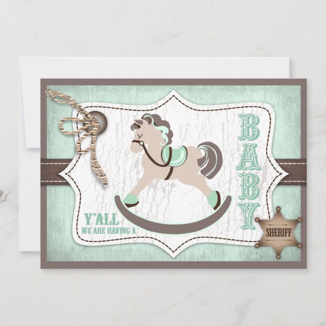 Invitación Moneda de Baby Shower Rocke Horse Cowboy (Anverso)