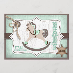 Invitación Moneda de Baby Shower Rocke Horse Cowboy