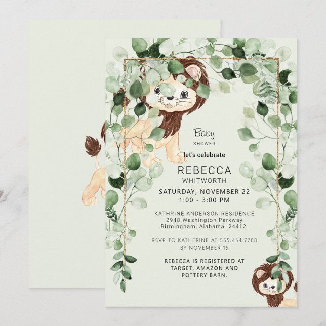 Invitación Moneda de lión mate Eucalyptus Baby Shower Foliage (Anverso / Reverso)