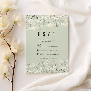 Invitación Moneda de marfil botánico delicada floral RSVP