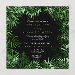 Invitación Moneda Verde Tropical Negro Palm Leafs Frame Fern