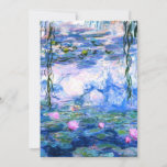 Invitación Monet Pink Water Lilies<br><div class="desc">Una carta de invitación a los nenúfares rosados de Monet con bonitas nenúfares rosas flotando en un tranquilo estanque azul con colchonetas de lirios. Un gran regalo de Monet para los amantes del impresionismo y del arte francés. Impresionismo natural sereno con flores y paisajes pintorescos de estanques.</div>