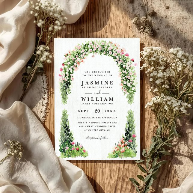 Invitación Monets Garden Arch Floral Elegant QR Code Wedding (Subido por el creador)