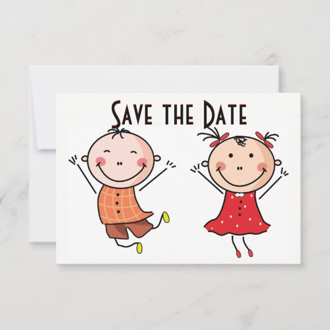 Invitación Monigotes Lindos para Anunciar la Fecha (Anverso)