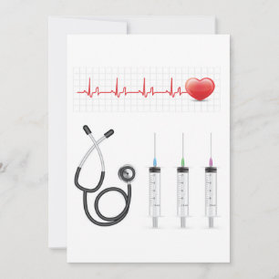 Invitación Monitor de ECG cardíaco con estetoscopio y jeringa