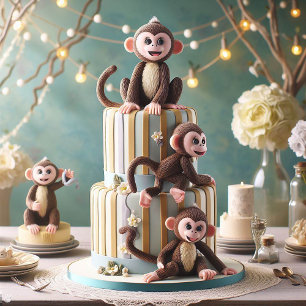 INVITACIÓN MONITOS EN UN PASTEL DE CUMPLEAÑOS