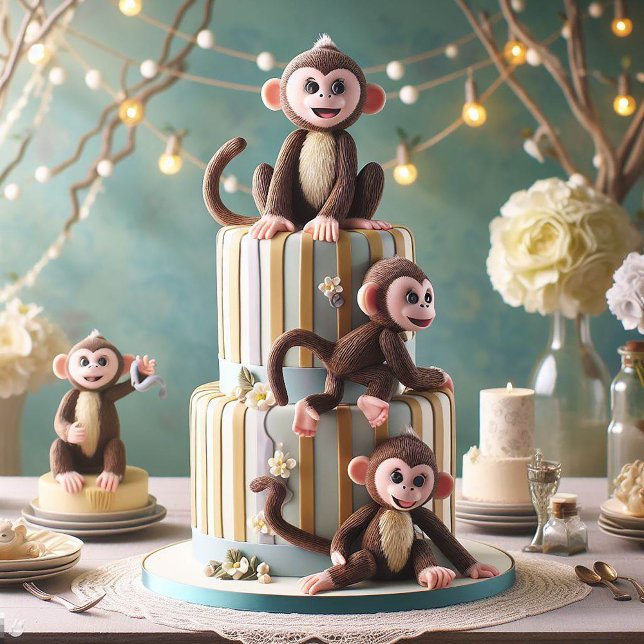 INVITACIÓN MONITOS EN UN PASTEL DE CUMPLEAÑOS (Kids Monkeys Everywhere Kids Party Invitation)