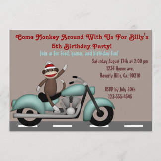 Invitación Monkey alrededor el cumpleaños de la motocicleta