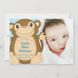 Invitación Monkey Baby Shower Blue