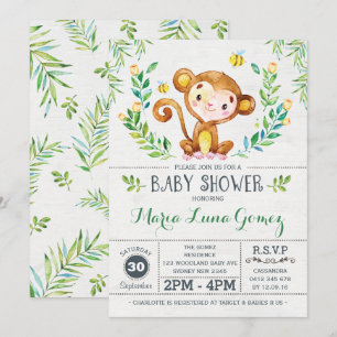 Invitación Monkey Baby Shower Jungle Baby Boy